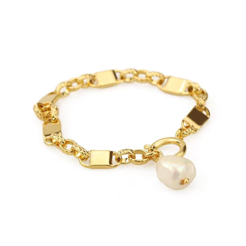 Elegant 18K Gold Plated Pearl Bracelet - Hypoallergenic, Tarnish Resistant Jewelry Gift