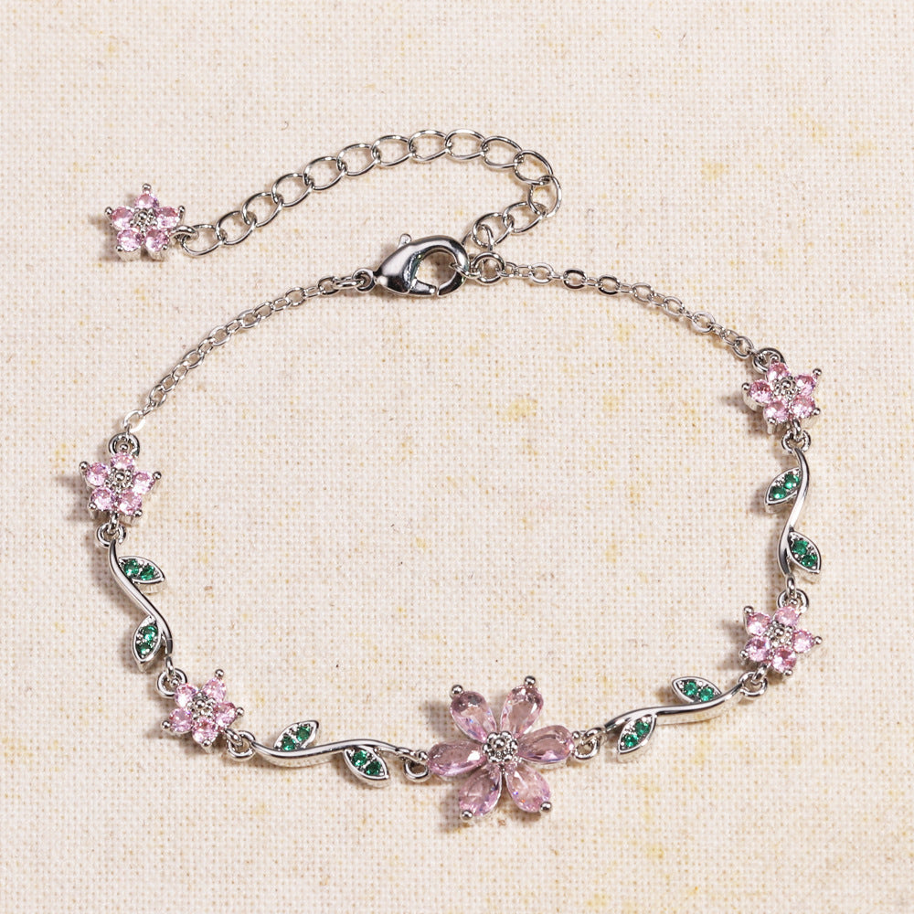 Dainty Peach Blossom Charm Bracelet - Adjustable Gold/Silver Plated Jewelry