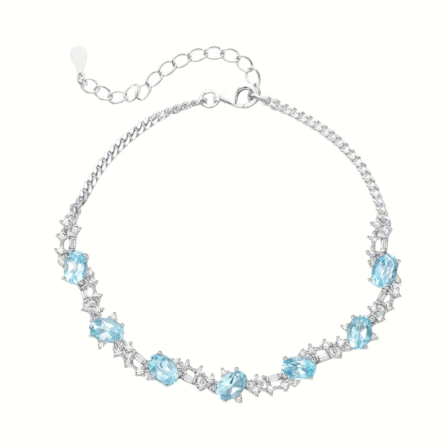 Elegant Sterling Silver Natural Topaz Adjustable Bracelet - Dainty Oval Gemstone Jewelry