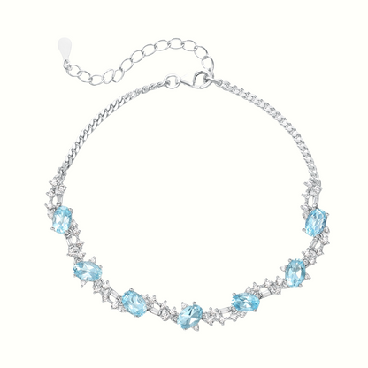 Exquisite Sterling Silver Blue Topaz Oval Bracelet with Extender Chain