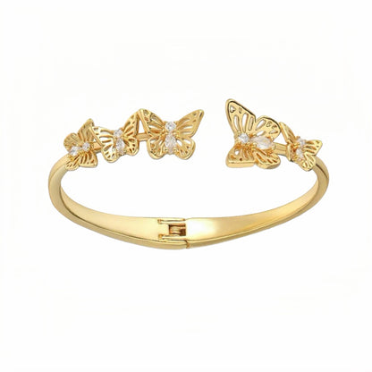 Sparkling Rose Gold Butterfly Cuff Bracelet, Adjustable Zircon Stone Jewelry