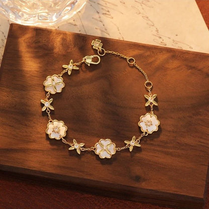 Dainty Sweet Sakura Blossom Bracelet - Elegant Floral Charm Jewelry Gift for Her