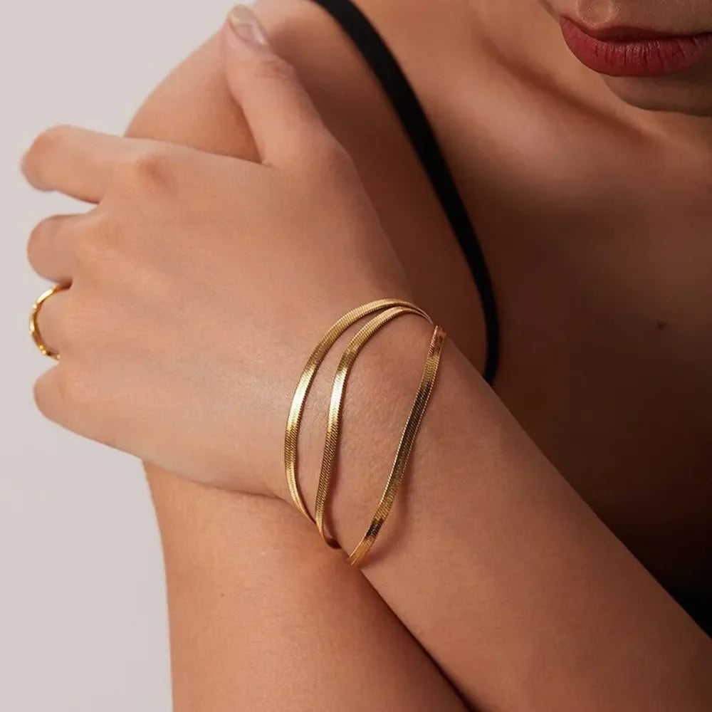 Angelica® Stainless Steel Herringbone Bracelet (Bundle)