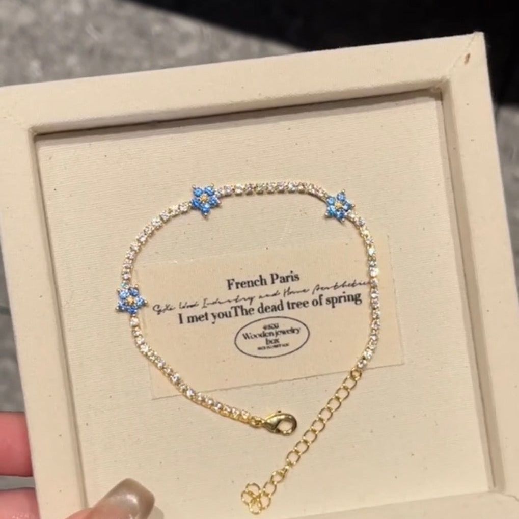 Dazzling Cubic Zirconia Flower Tennis Bracelet - 18k Rose Gold Plated