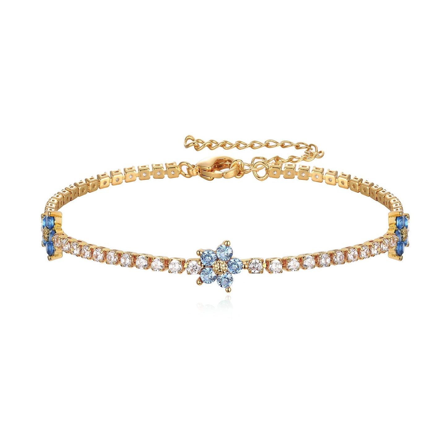 Dazzling Cubic Zirconia Flower Tennis Bracelet - 18k Rose Gold Plated