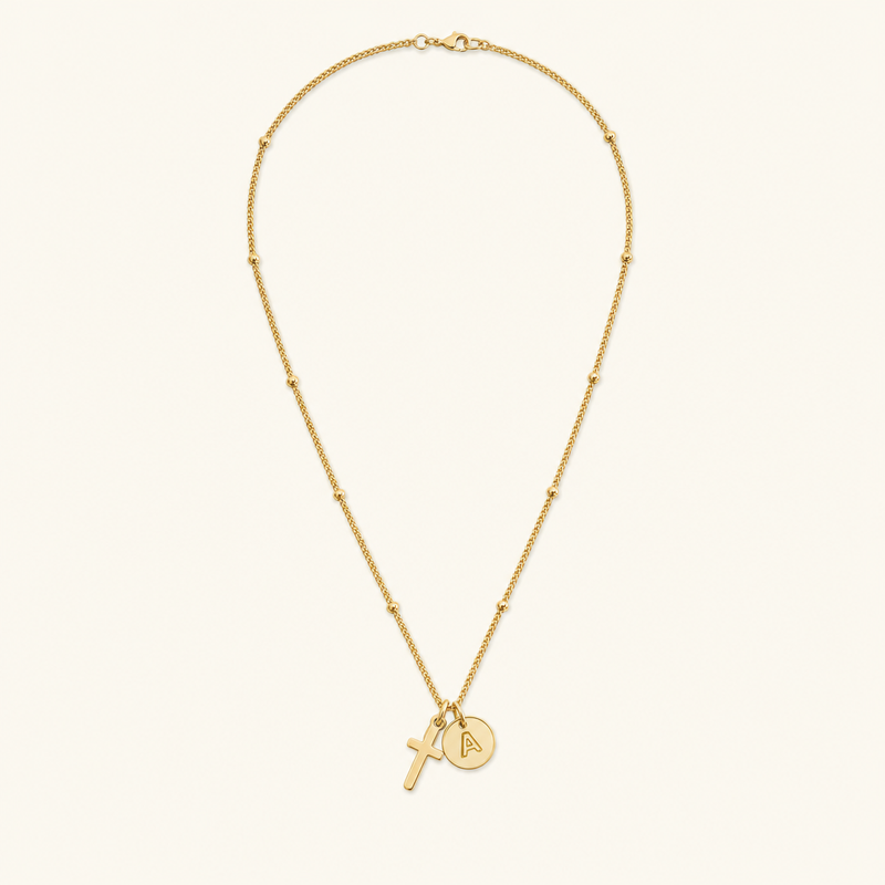 Selah Cross Initial Gold Necklace